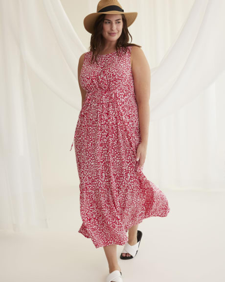 Responsible, Printed Sleeveless Maxi Dress with Waist Elastic Tunnel