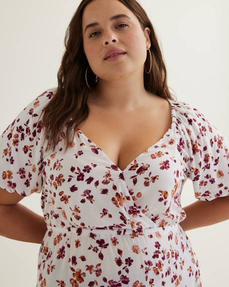 Blouse croisée imprimée avec manches ballon