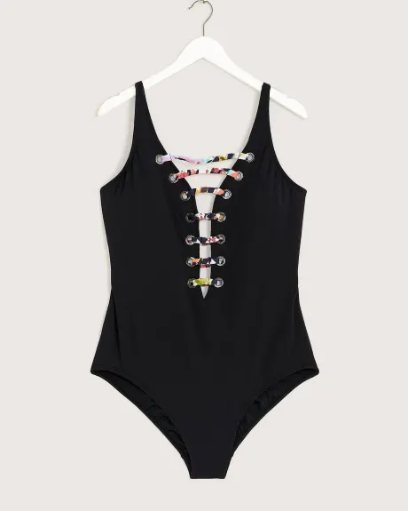 Black Lace-Down One-Piece Swimsuit - Bleu Rod Beattie