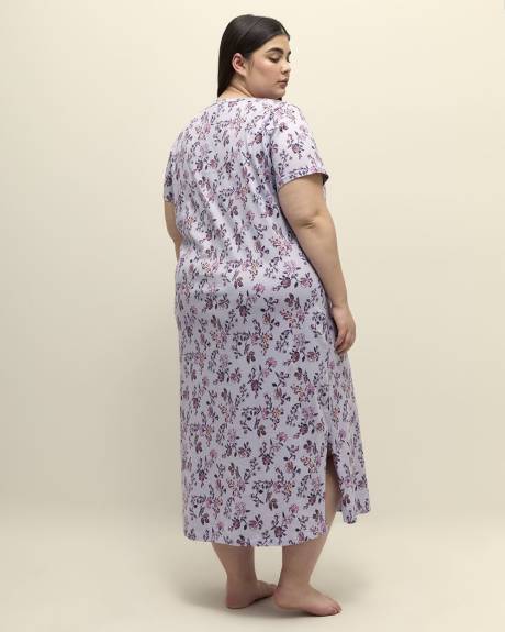 Chemise de nuit longue bleue fleurie à manches courtes - ti Voglio