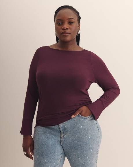 Draped Boatneck Long-Sleeve Top - Addition Elle