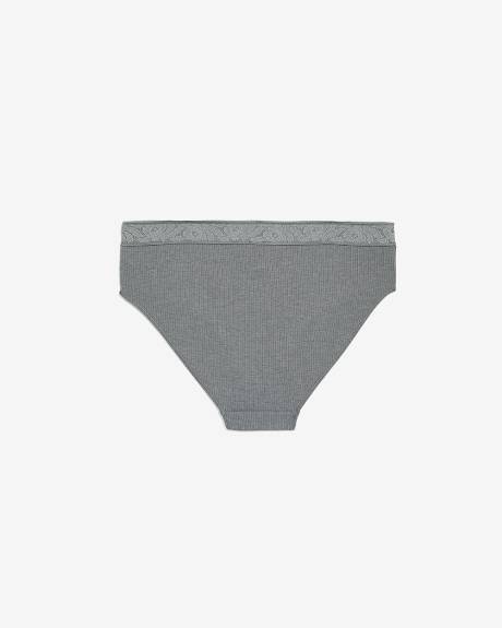 Heather High-Cut Ribbed Brief with Wide Lace Waistband - ti Voglio