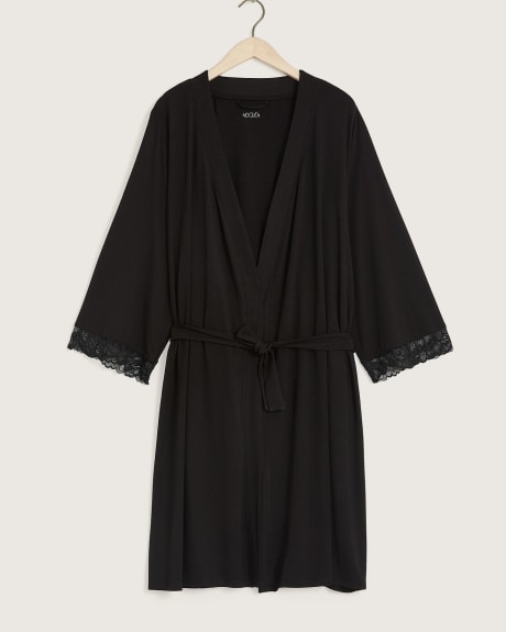 Responsible, Solid Jersey Dressing Gown with Lace Trim Hem - ti VOGLIO