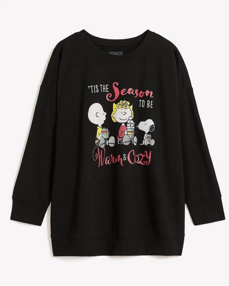 Pull noir à col rond avec imprimé de Snoopy