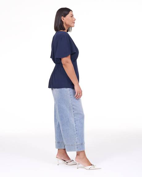 Short-Flutter-Sleeve Blouse with Buttoned V Neckline - Addition Elle