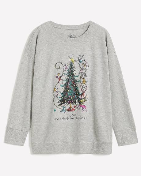Heather Gray Crewneck Sweatshirt with Grinch Print