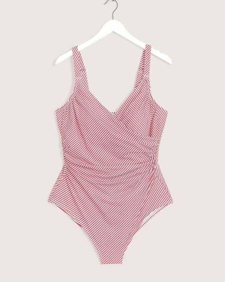 Striped Wrap V-Neck One-Piece Swimsuit