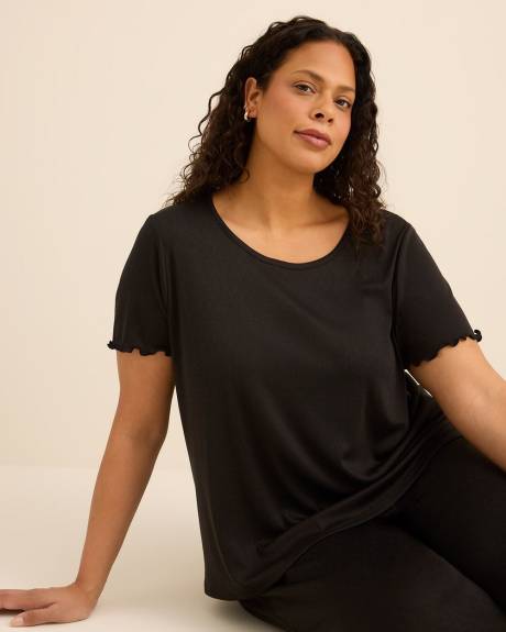 Black Heart Pointelle Pyjama Top with Lettuce Edge Sleeves - ti Voglio
