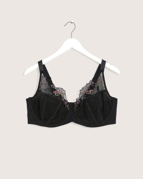 Sexy Black Underwire Floral Lace and Mesh Bra - Déesse Collection