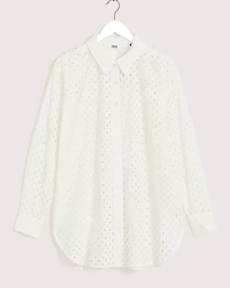 White Tunic Shirt, Cotton Eyelet