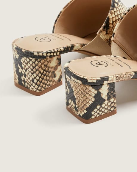 Wide-Fit Snake Print Block Heel Slide Sandals - Addition Elle