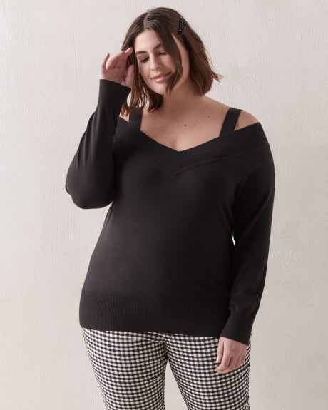 Off-Shoulder V-Neck Sweater - Addition Elle