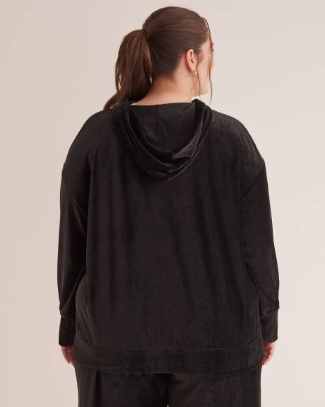 Ribbed Velvet Hooded Top - Active Zone