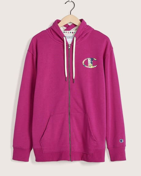 Campus French Terry Hoodie, Floral-Printed Logo - Champion