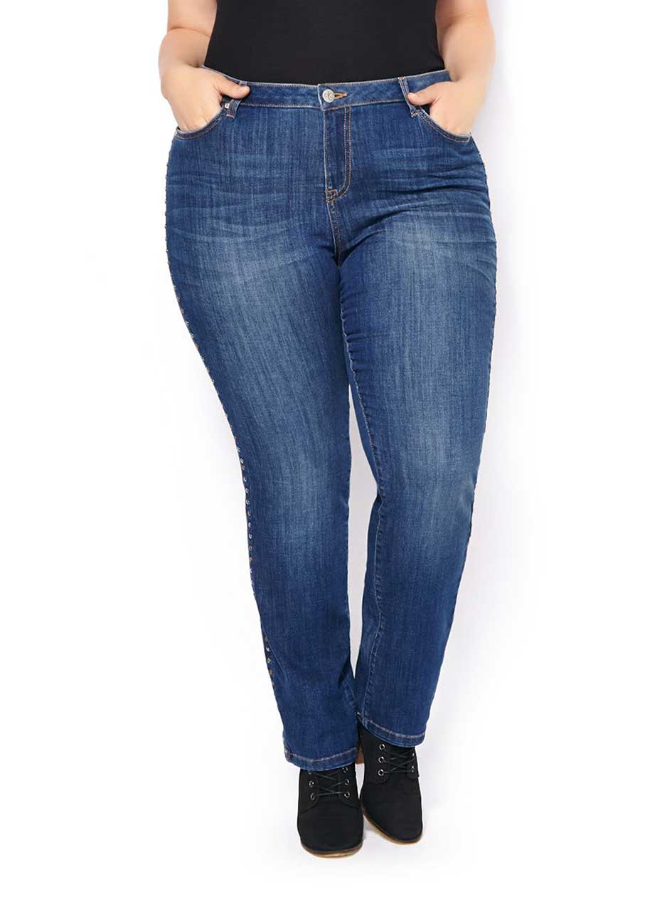 d/c JEANS Straight Fit Straight Leg Jean with Studs | Penningtons
