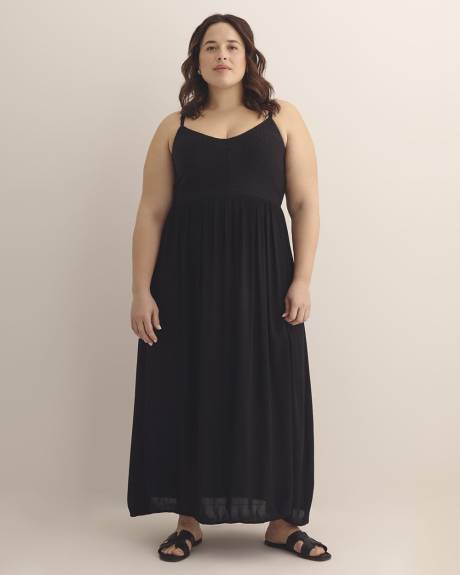 Mixed-Media Crochet Sleeveless Maxi Dress