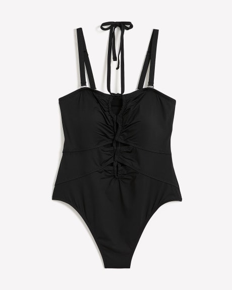 Black Lace-Up One-Piece Swimsuit