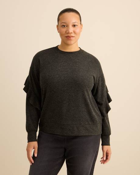 Haut &agrave; col rond et manches longues avec volants - Addition Elle