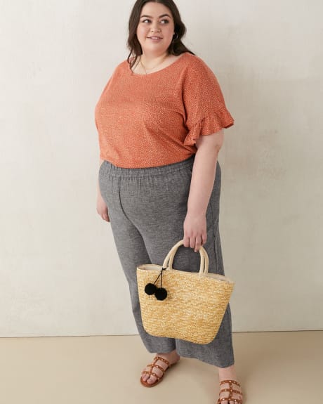 Printed Knit Top With Ruffle Sleeve - In Every Story