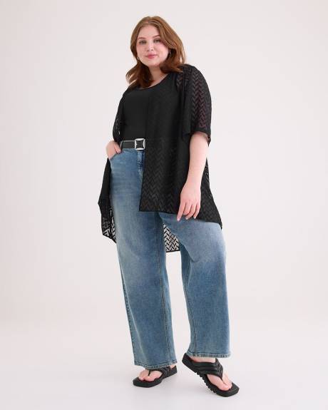 Tunique kimono unie en jacquard tissé