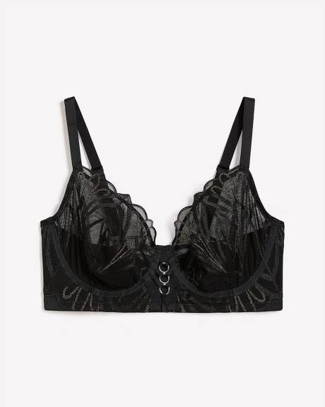 Sexy Underwire Black Embroidered Longline Balconette Bra - Déesse Collection