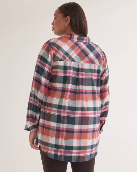 Plaid Flannel Shirt with Rolled-Up Sleeves