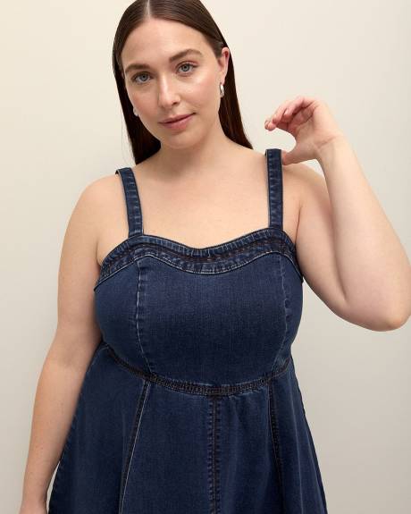 Denim Sleeveless Flared Heart-Shaped Midi Dress - Addition Elle