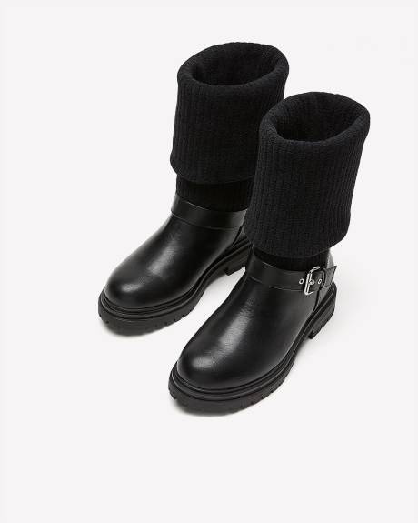 Extra Wide Width, Black Mid-Calf Chunky Book with Knit Upper