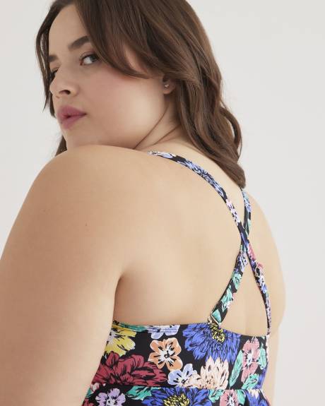 Printed Ruffled Tankini with Peekaboo