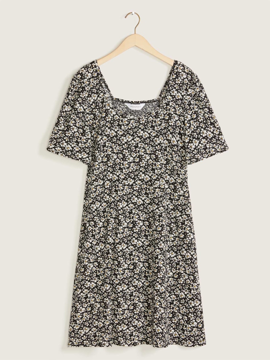 Printed Smocked Short Sleeve Dress - Addition Elle | Penningtons