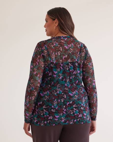 Floral Mesh Knit Ruffled Top
