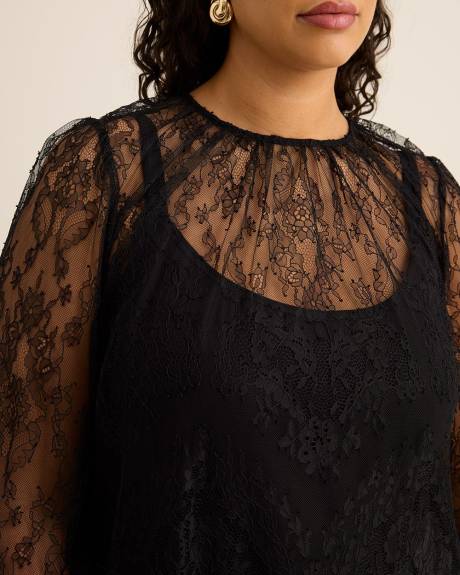 Black Lace Crewneck Blouse