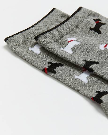 Grey Crew Socks with Dog Print