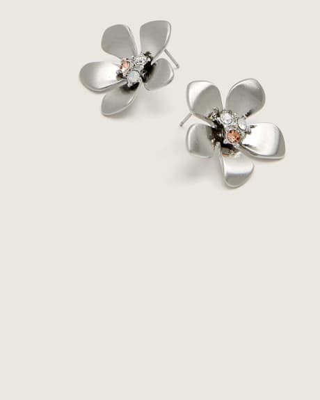 Flower And Stone Stud Earrings - In Every Story
