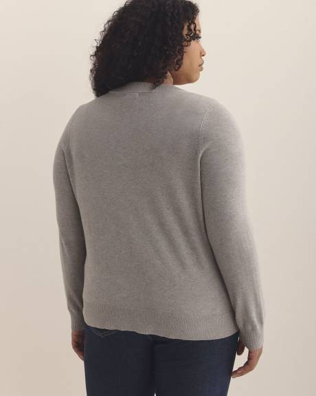 Responsible, Buttoned-Down Cotton Blend Crewneck Cardigan