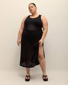 Sleeveless Black Mesh Maxi Swim Cover-Up Dress