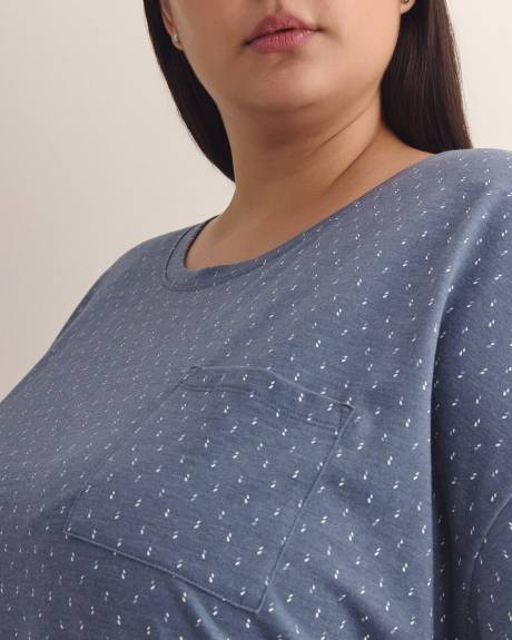 Chemise de nuit en tricot bleu chiné à doubles pois - ti Voglio