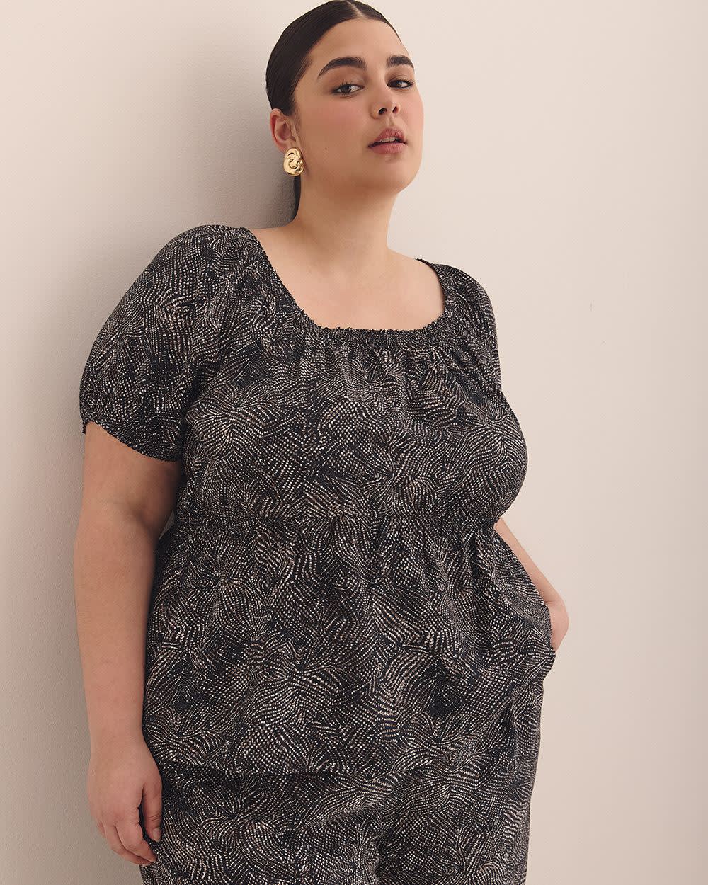Square Neck with Short Balloon Sleeves Blouse