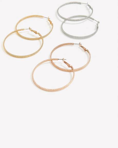 Assorted Glimmering Hoop Earrings, Set of 3