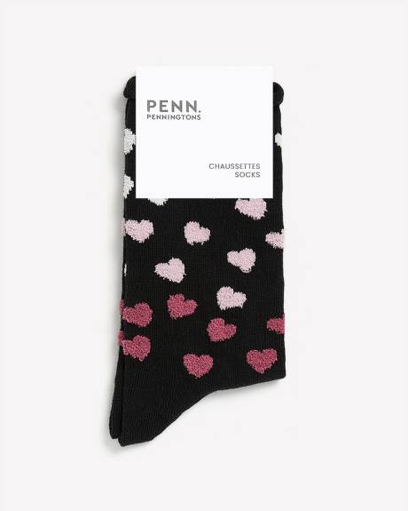Crew Socks with Ombre Hearts Print and Rolled Edge