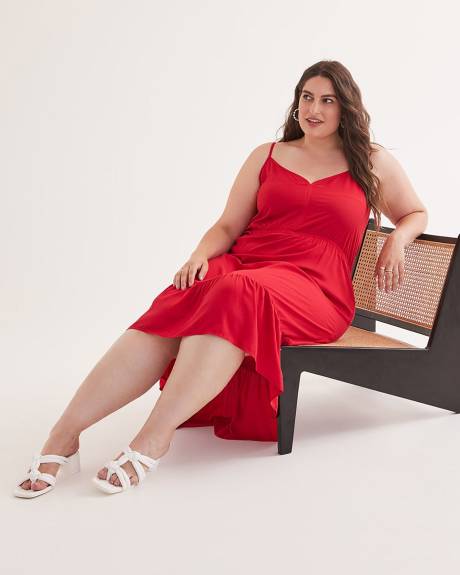 Sleeveless Asymmetrical Midi Tiered Dress