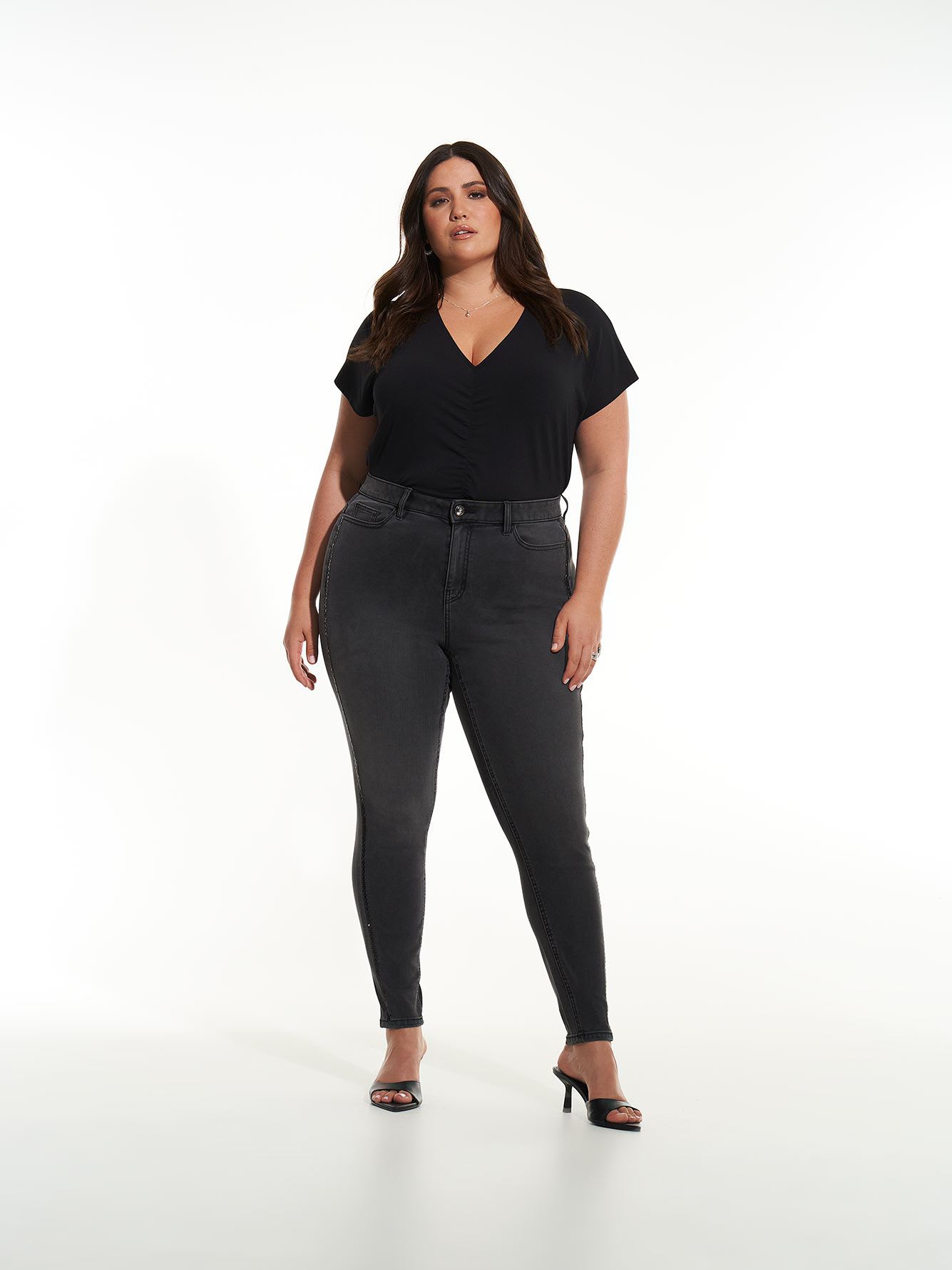 Responsible, Black Curvy-Fit Jeggings with Rhinestone Side Seam - Addition  Elle