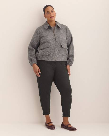 Short Grey Bouclé Bomber Jacket