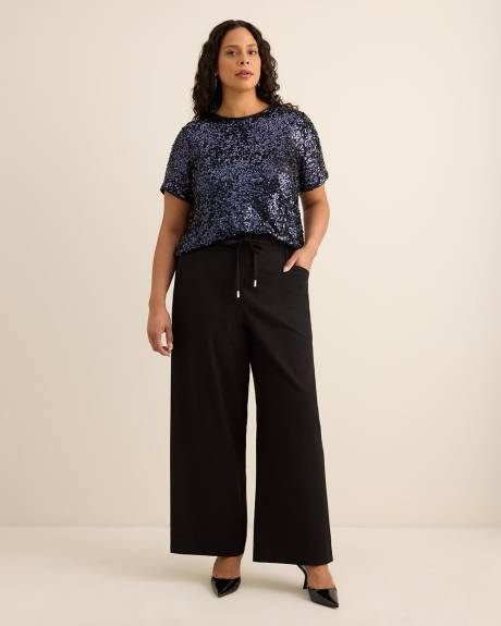 Short-Sleeve Sequins Crewneck Top