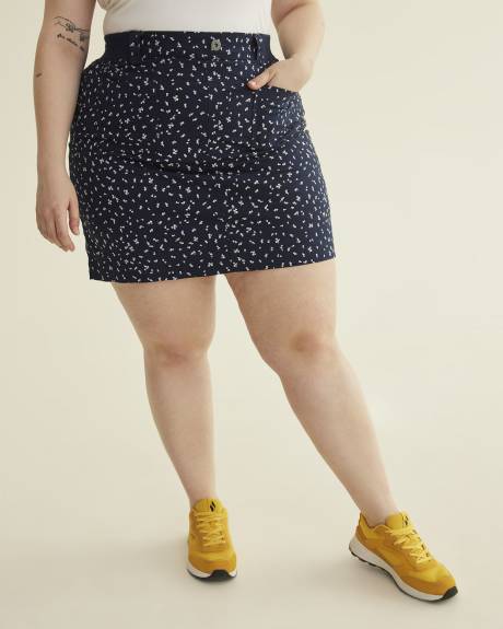 Floral-Print Cotton Cargo Skort with Rib Waistband