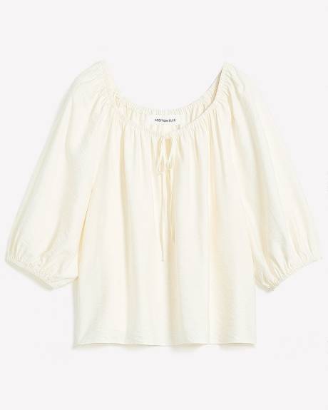Swing Blouse with Shirring Scooped Neckline - Addition Elle