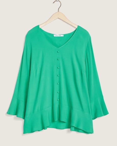 Blouse unie col en V avec volants - In Every Story