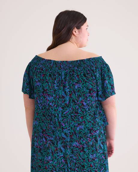 Off-Shoulder Blouse with Smocked Neckline