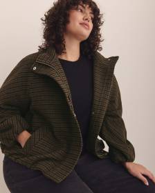Houndstooth Balloon-Hem Bomber Jacket