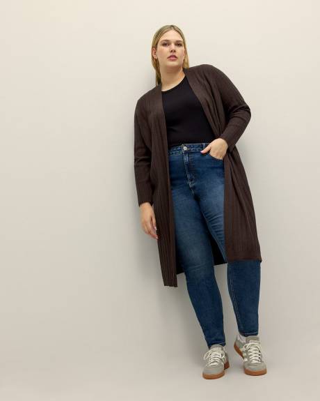 Cardigan long à devant ouvert, tissu responsable